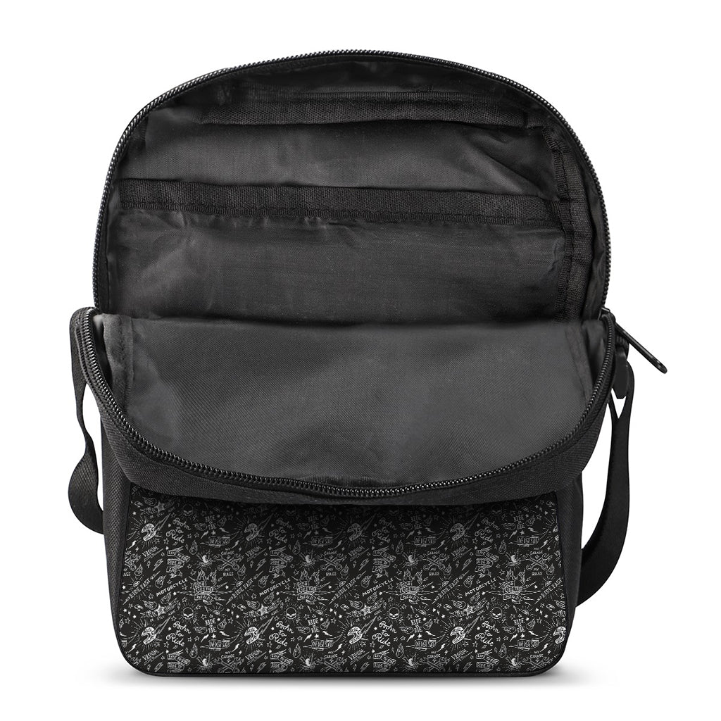 Motorcycle Words Pattern Print Rectangular Crossbody Bag