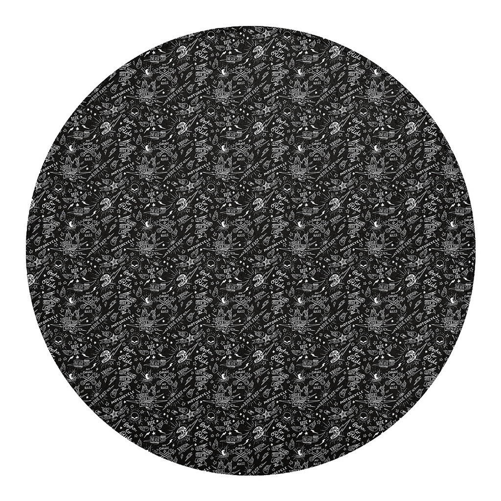 Motorcycle Words Pattern Print Round Blanket