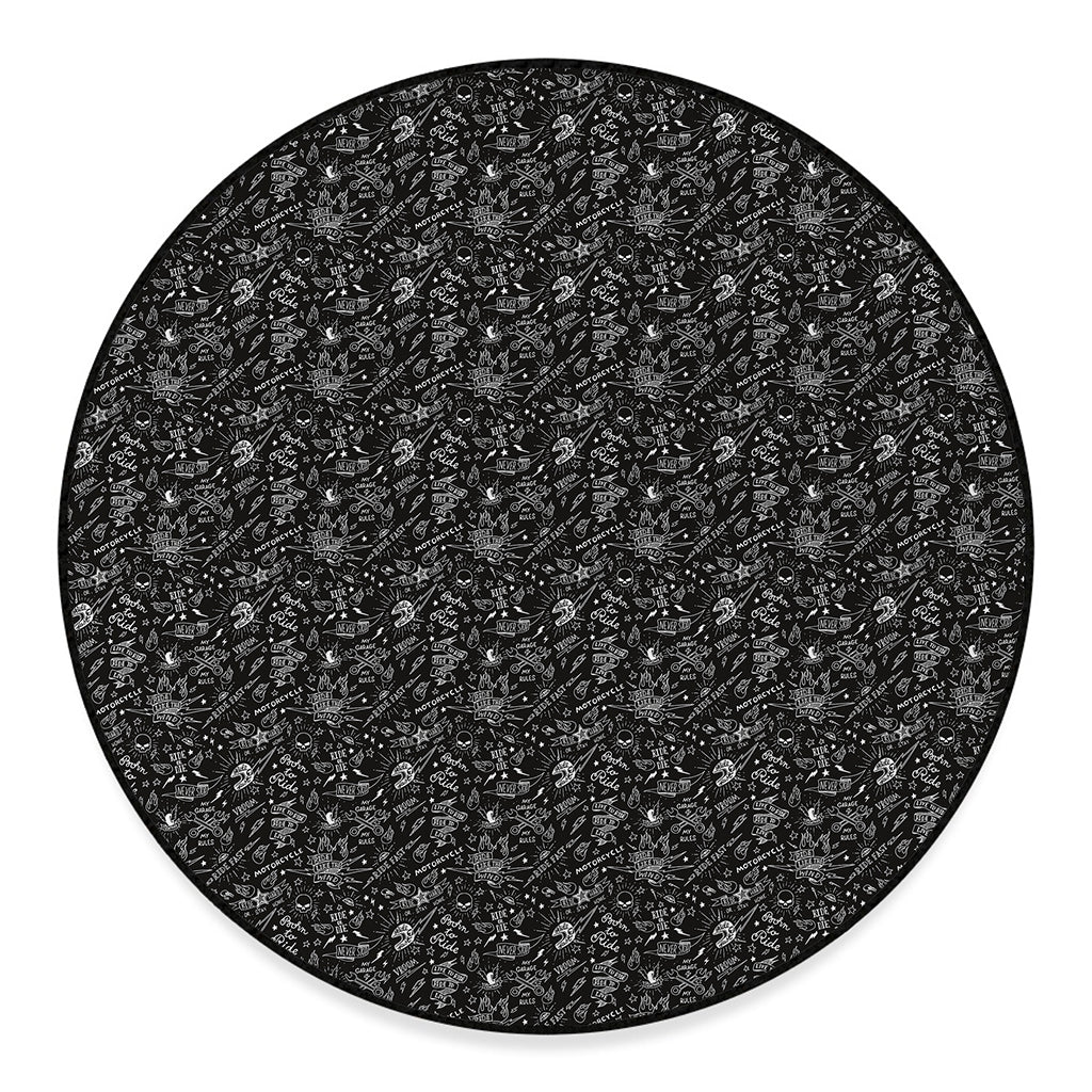 Motorcycle Words Pattern Print Round Floor Mat