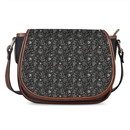 Motorcycle Words Pattern Print Saddle Bag