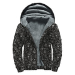 Motorcycle Words Pattern Print Sherpa Lined Zip Up Hoodie