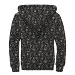 Motorcycle Words Pattern Print Sherpa Lined Zip Up Hoodie