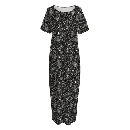 Motorcycle Words Pattern Print Short Sleeve Long Nightdress