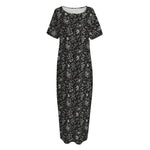 Motorcycle Words Pattern Print Short Sleeve Long Nightdress