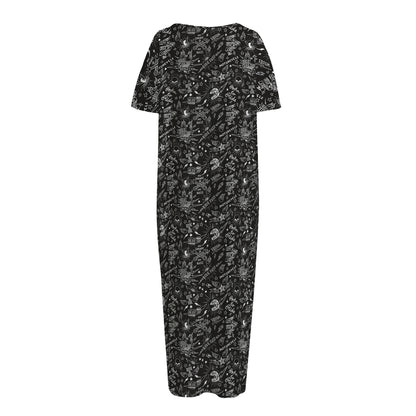 Motorcycle Words Pattern Print Short Sleeve Long Nightdress