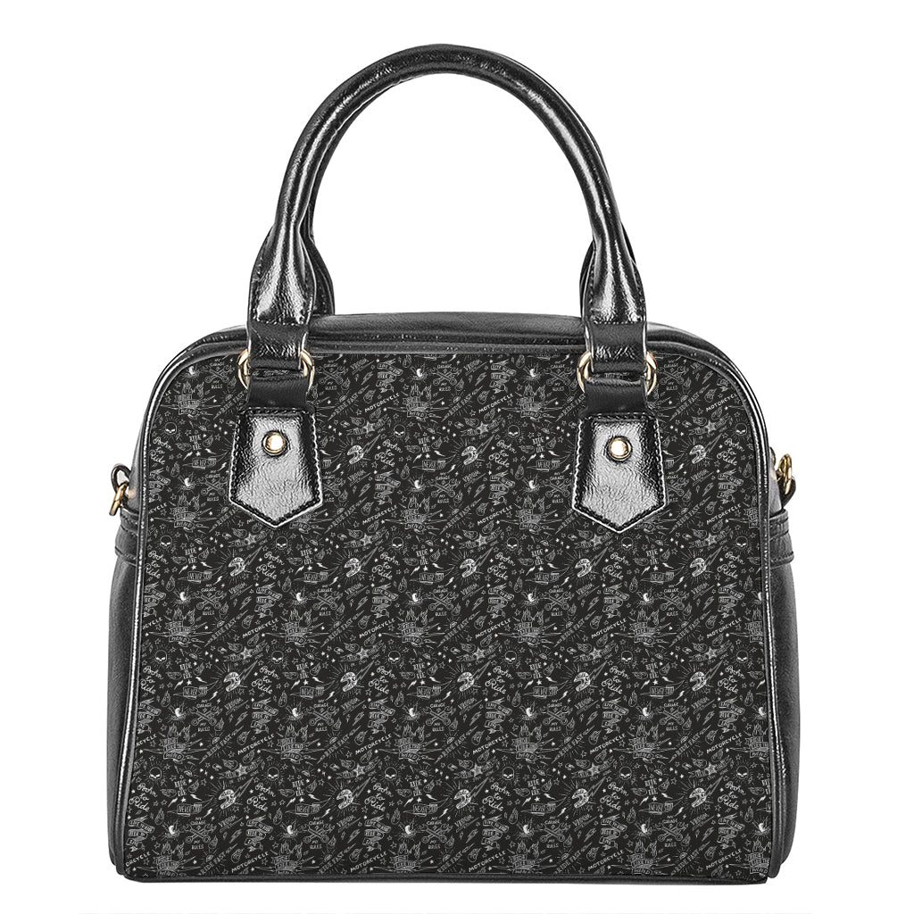 Motorcycle Words Pattern Print Shoulder Handbag