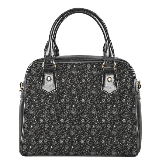 Motorcycle Words Pattern Print Shoulder Handbag