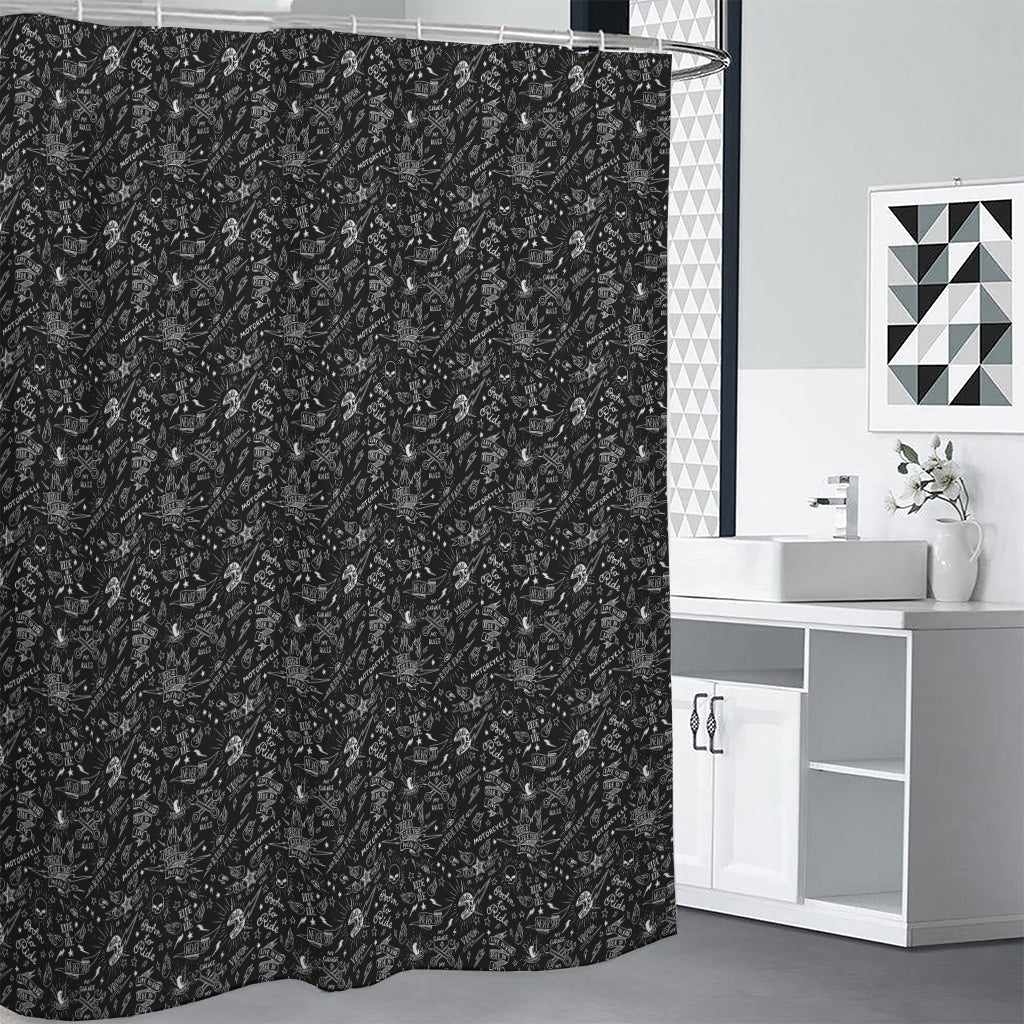 Motorcycle Words Pattern Print Shower Curtain