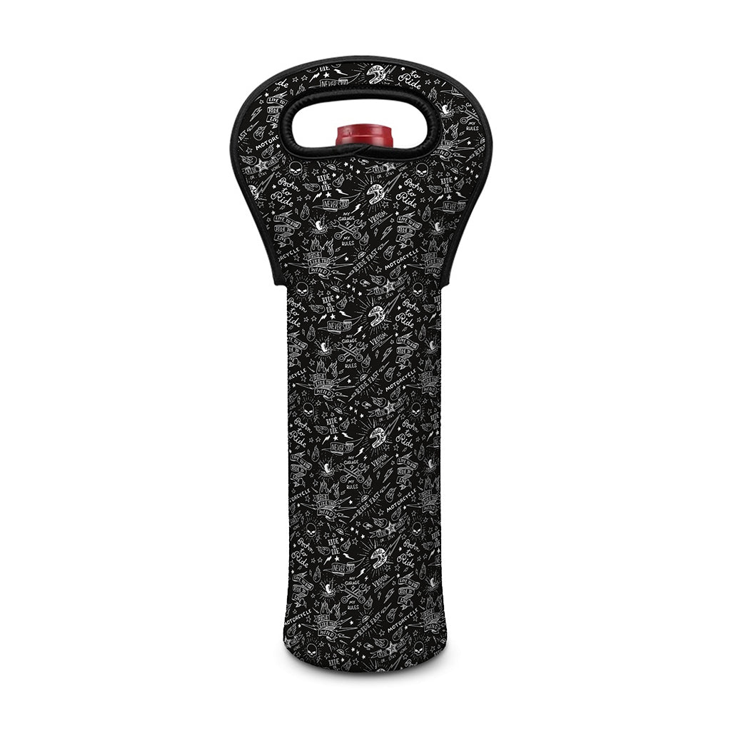 Motorcycle Words Pattern Print Single Neoprene Wine Tote