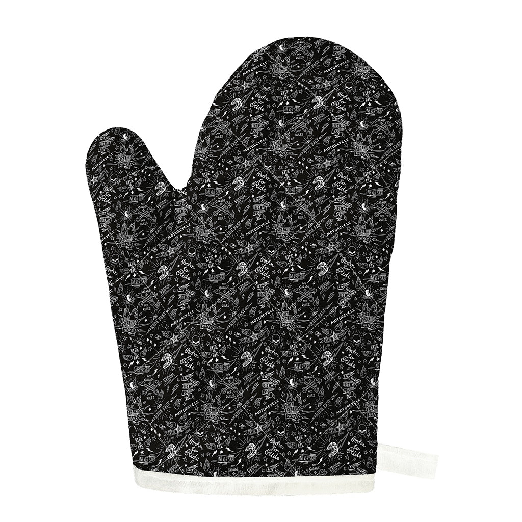 Motorcycle Words Pattern Print Single Oven Mitt