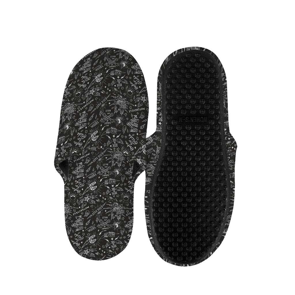 Motorcycle Words Pattern Print Slippers