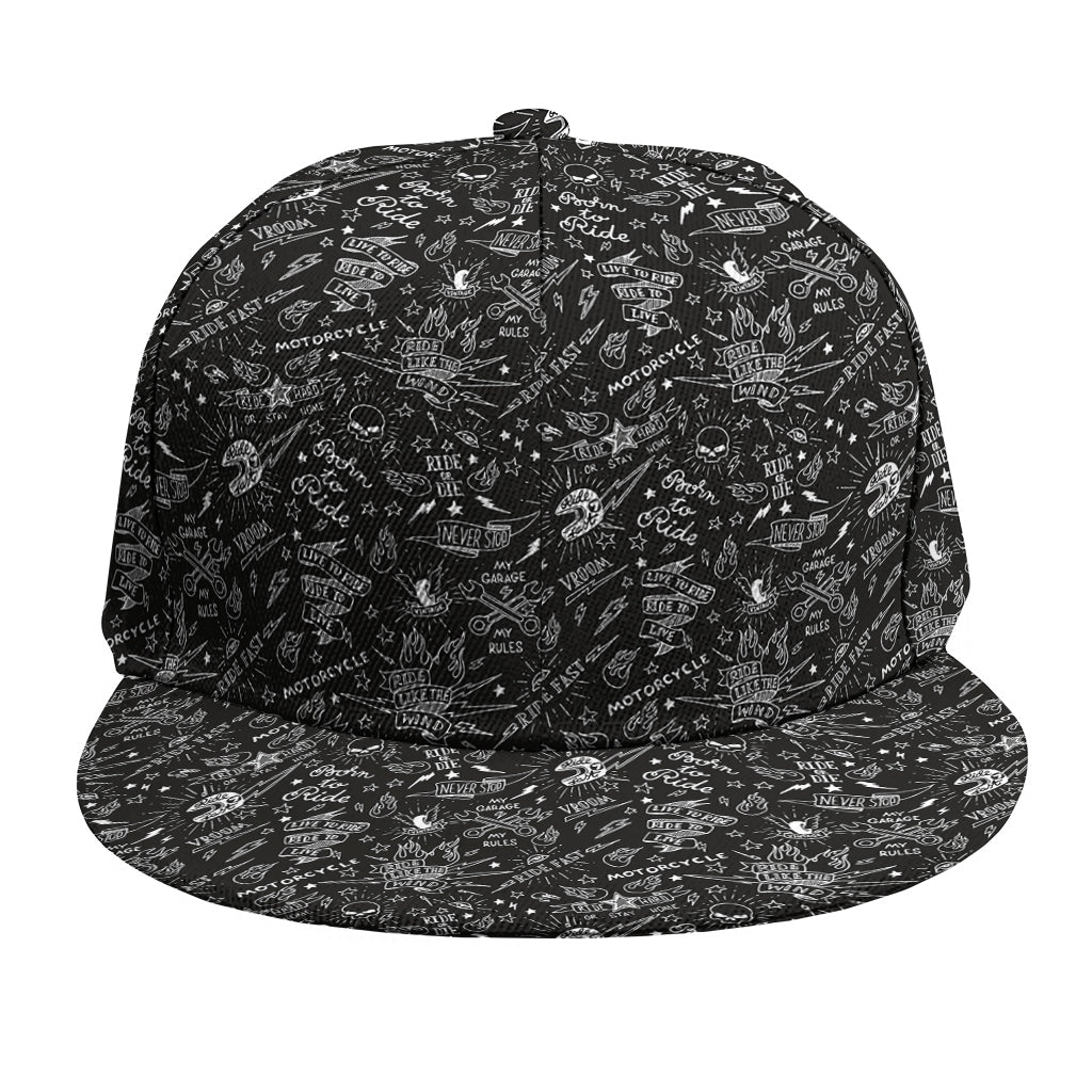 Motorcycle Words Pattern Print Snapback Cap