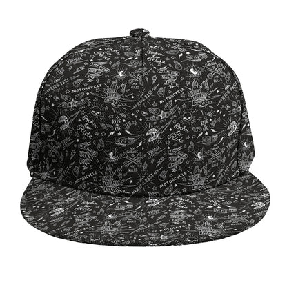 Motorcycle Words Pattern Print Snapback Cap