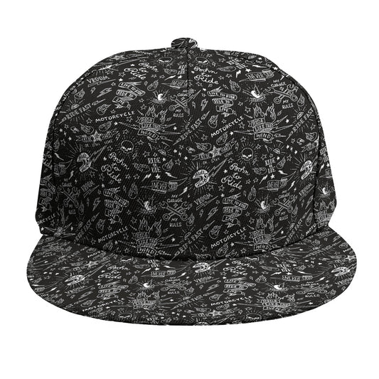 Motorcycle Words Pattern Print Snapback Cap