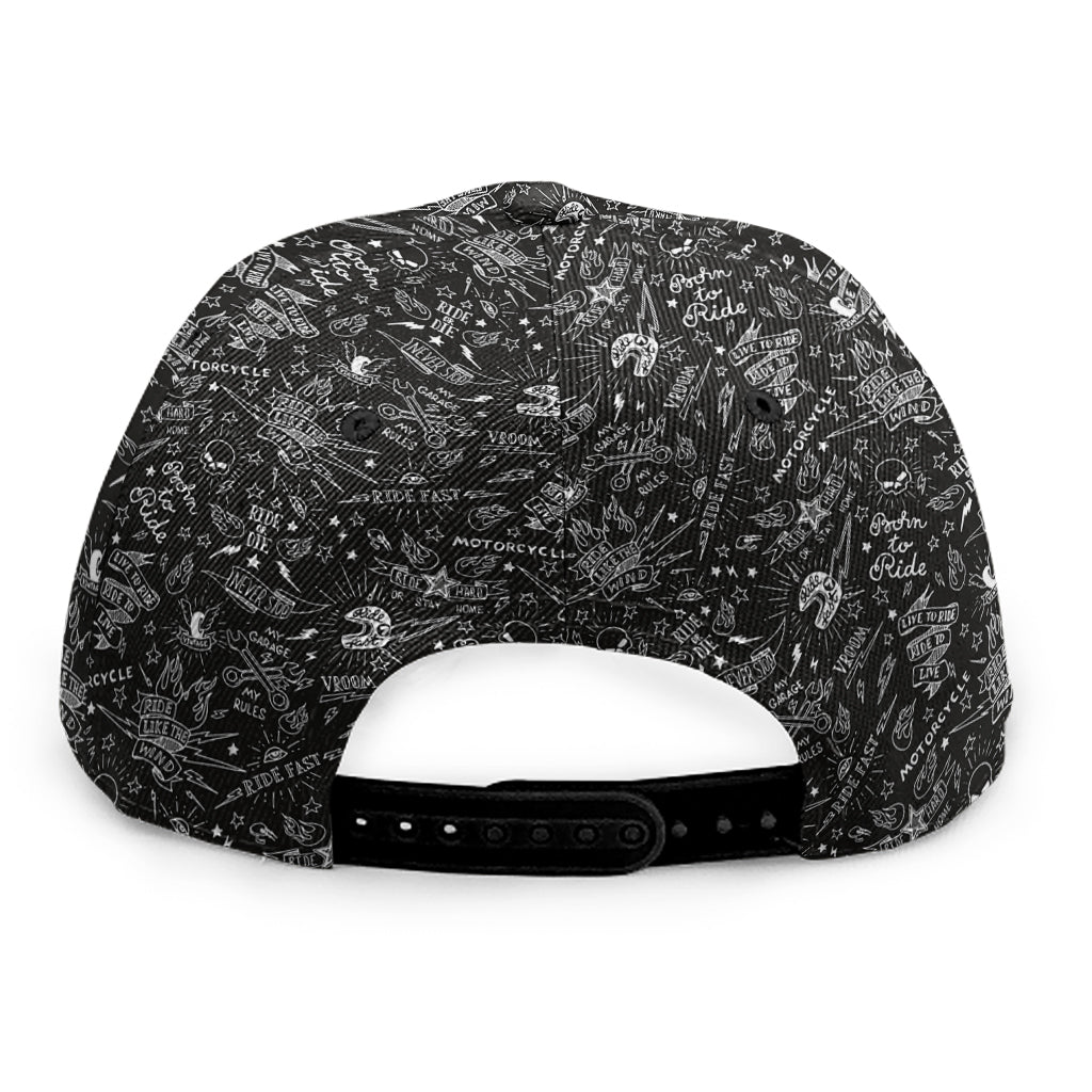 Motorcycle Words Pattern Print Snapback Cap