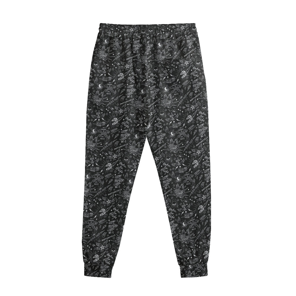 Motorcycle Words Pattern Print Sweatpants