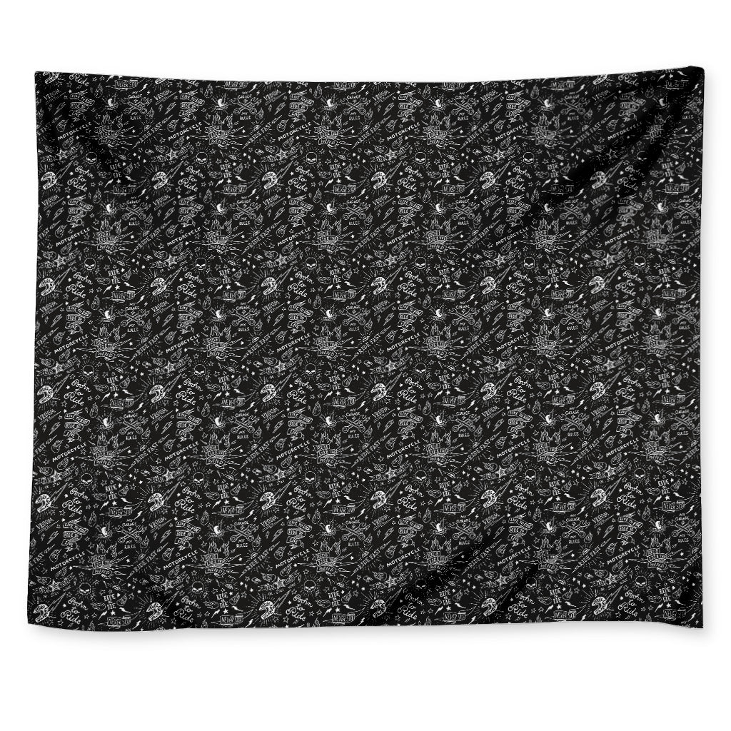 Motorcycle Words Pattern Print Tapestry