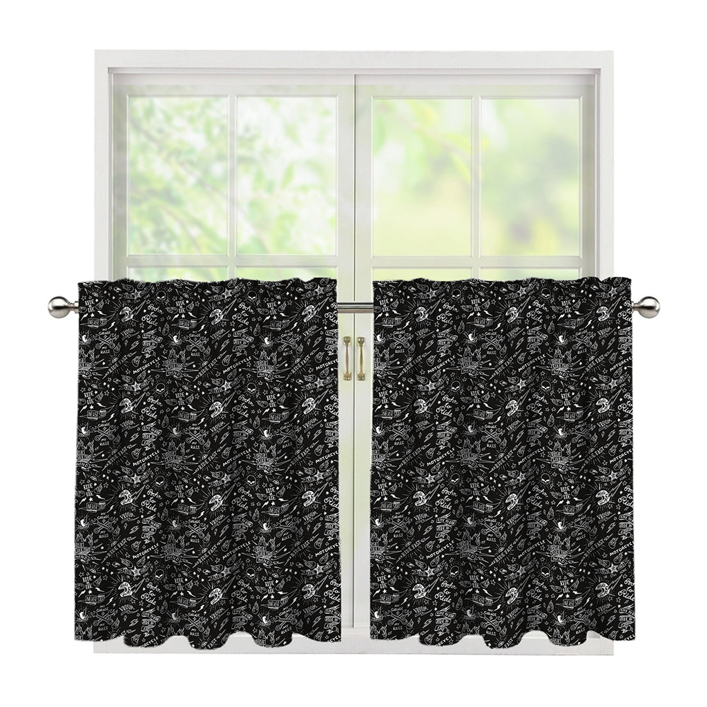 Motorcycle Words Pattern Print Tier Curtains