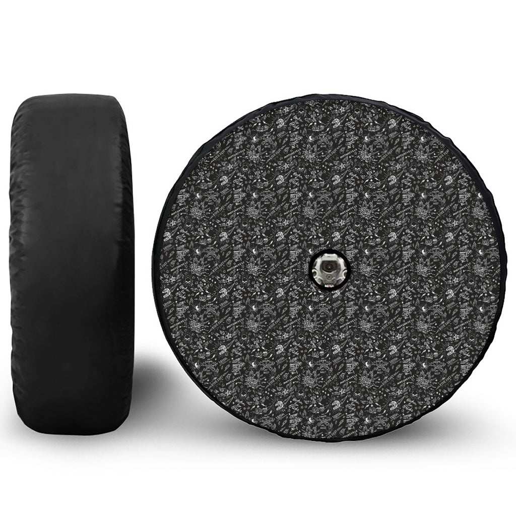 Motorcycle Words Pattern Print Tire Cover With Camera Hole