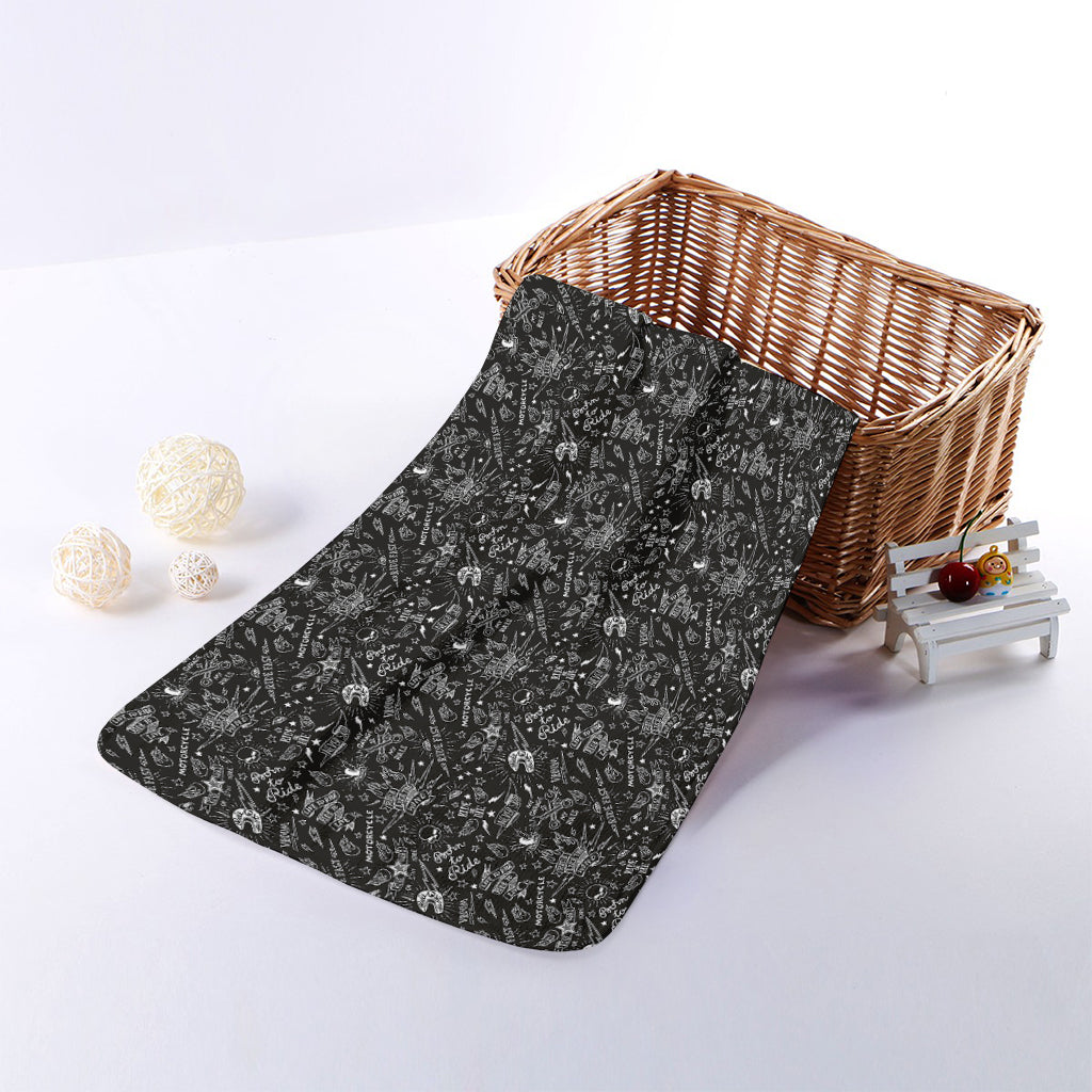 Motorcycle Words Pattern Print Towel