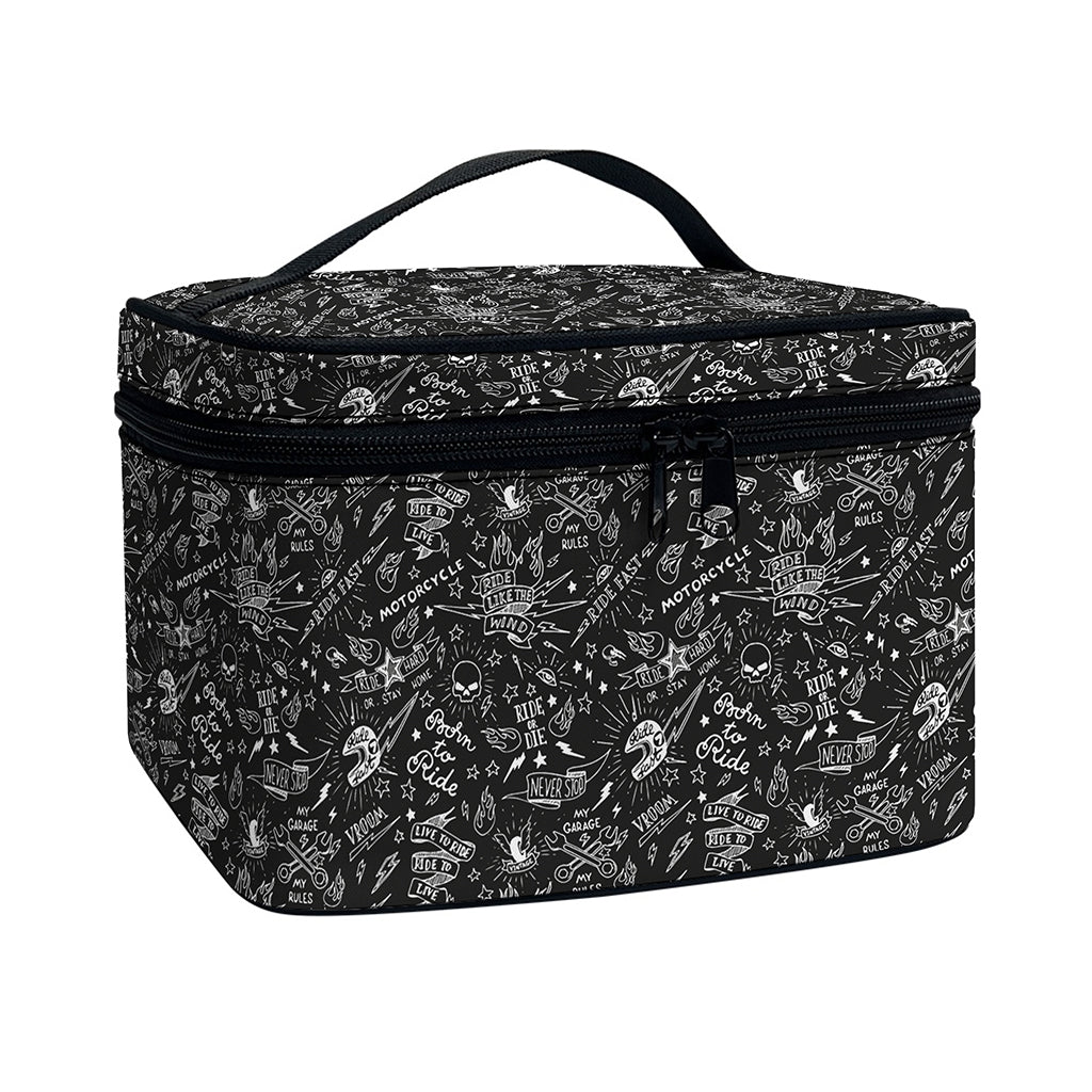 Motorcycle Words Pattern Print Travel Makeup Bag