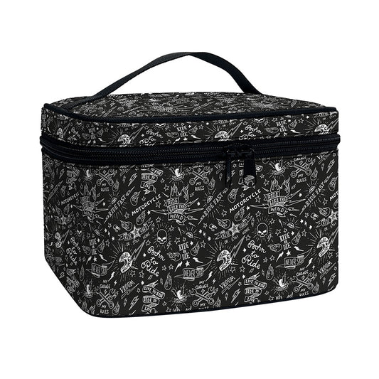 Motorcycle Words Pattern Print Travel Makeup Bag