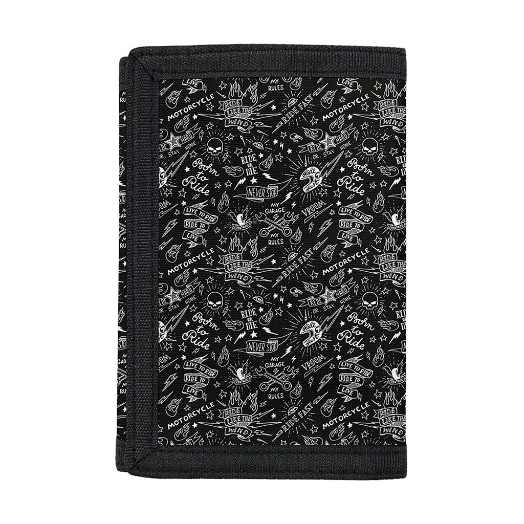 Motorcycle Words Pattern Print Trifold Wallet