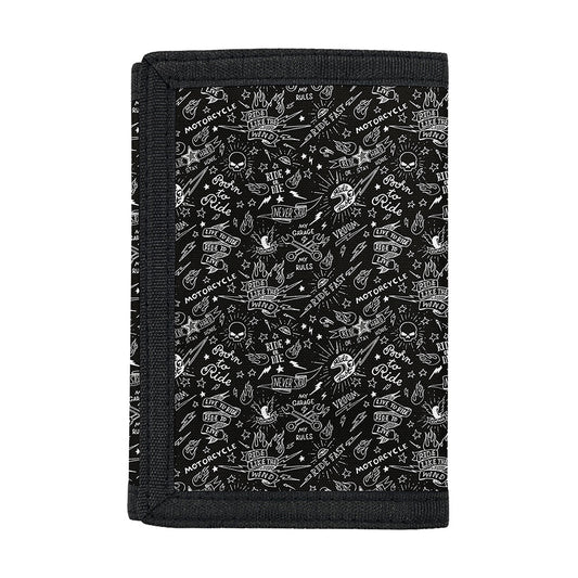 Motorcycle Words Pattern Print Trifold Wallet