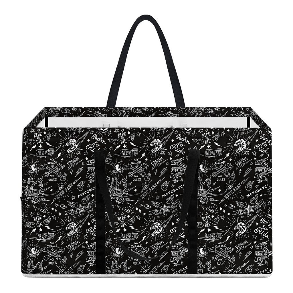 Motorcycle Words Pattern Print Utility Tote Bag