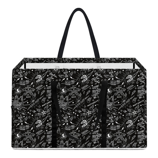 Motorcycle Words Pattern Print Utility Tote Bag