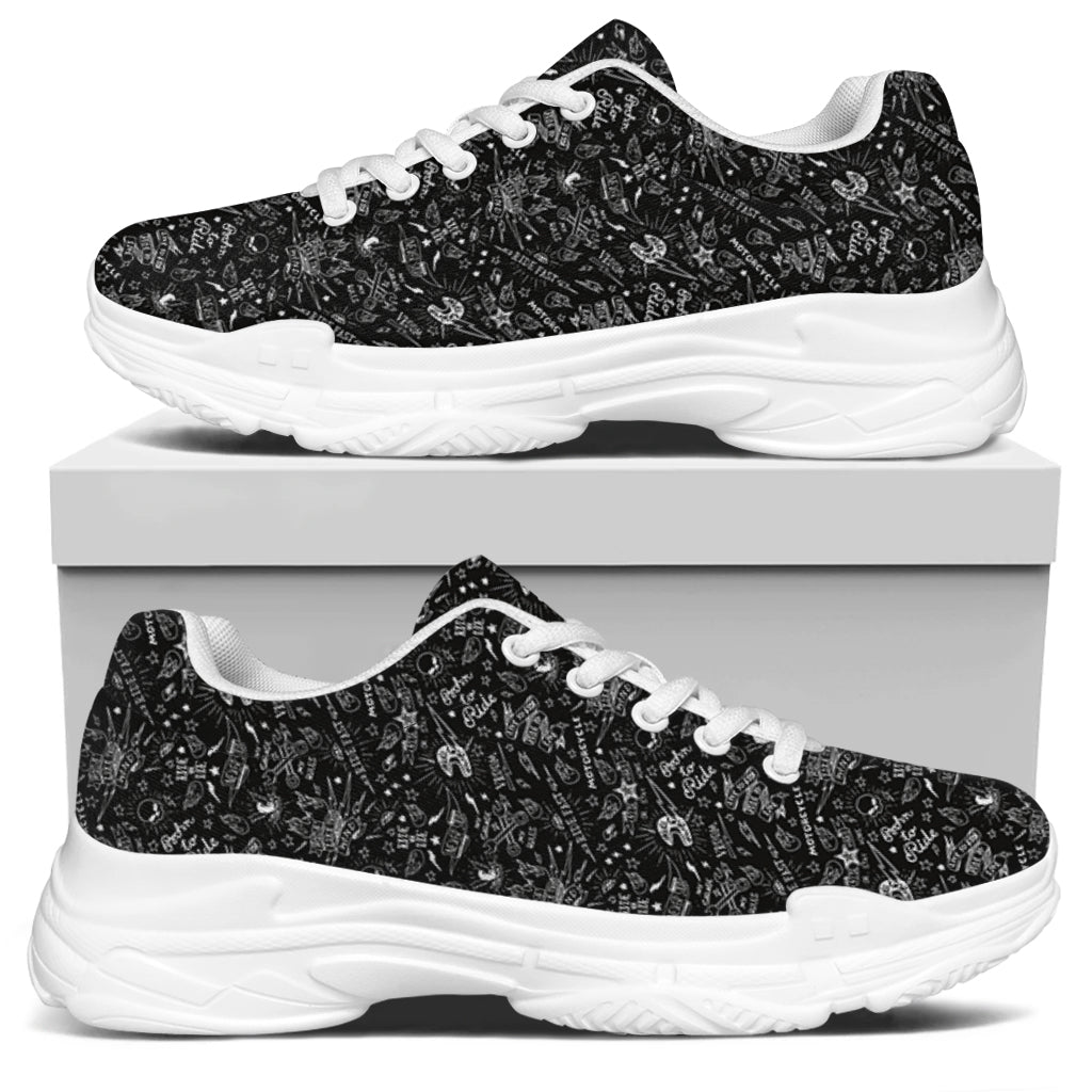 Motorcycle Words Pattern Print White Chunky Shoes