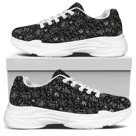 Motorcycle Words Pattern Print White Chunky Shoes