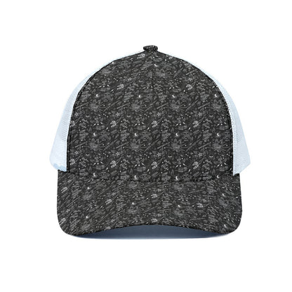 Motorcycle Words Pattern Print White Mesh Trucker Cap