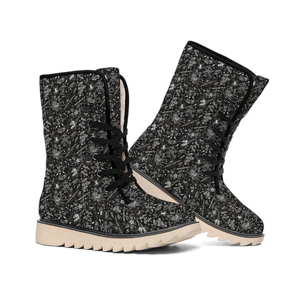 Motorcycle Words Pattern Print Winter Boots