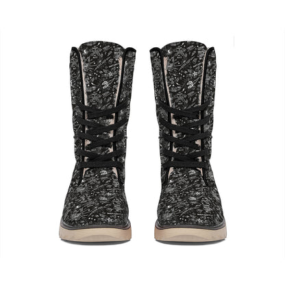 Motorcycle Words Pattern Print Winter Boots