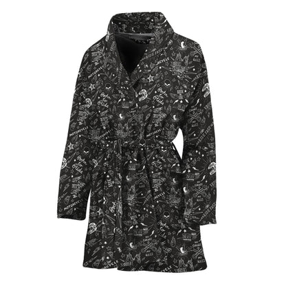 Motorcycle Words Pattern Print Women's Bathrobe