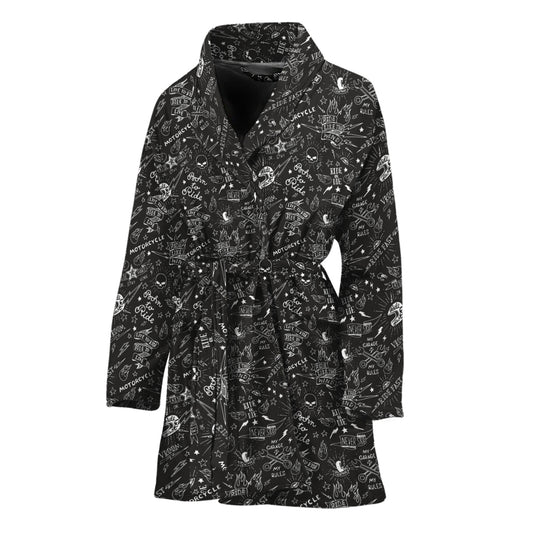 Motorcycle Words Pattern Print Women's Bathrobe