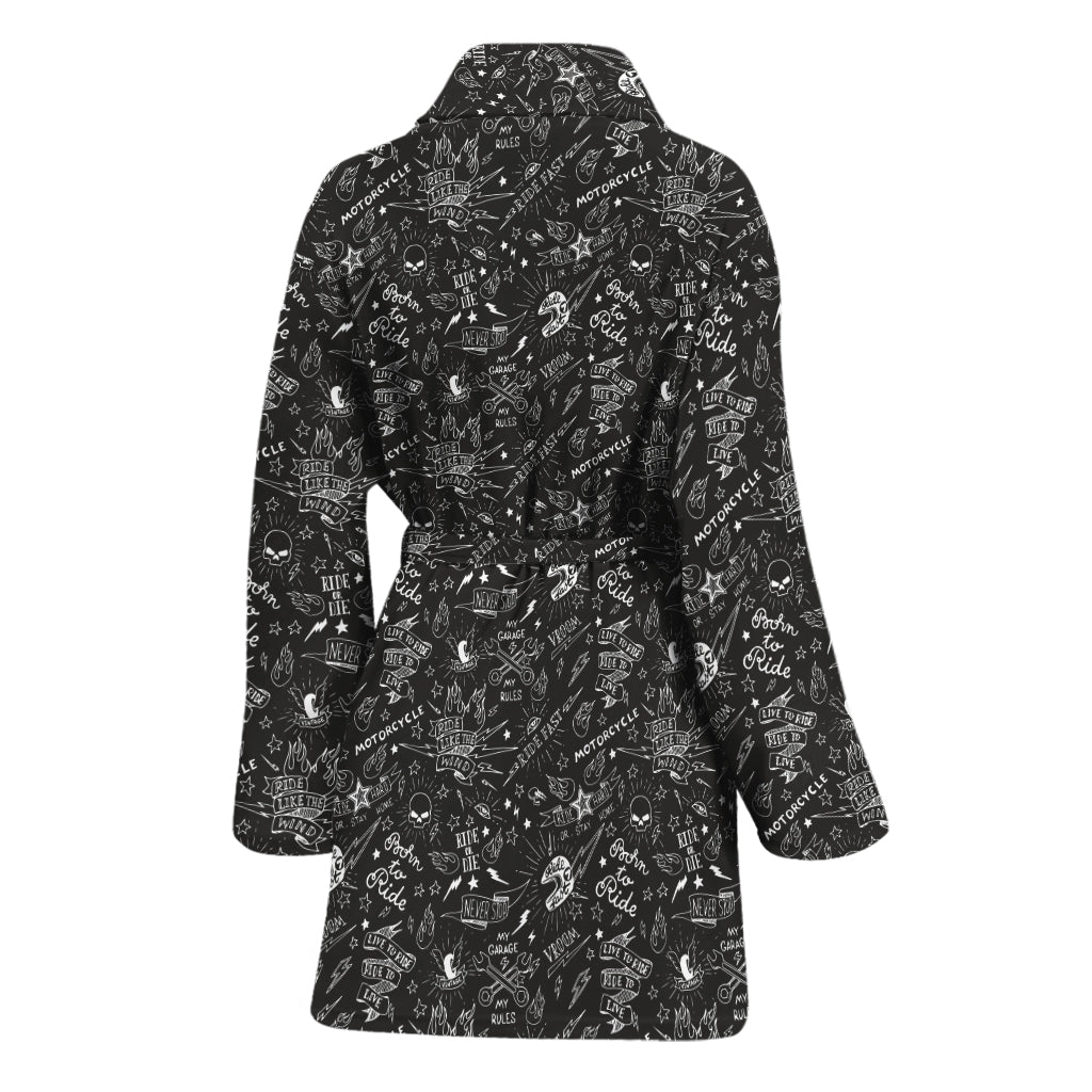 Motorcycle Words Pattern Print Women's Bathrobe