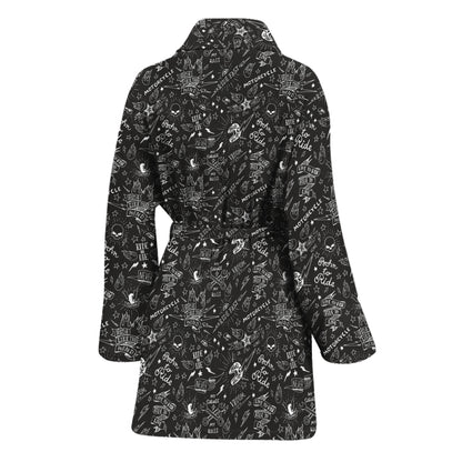 Motorcycle Words Pattern Print Women's Bathrobe
