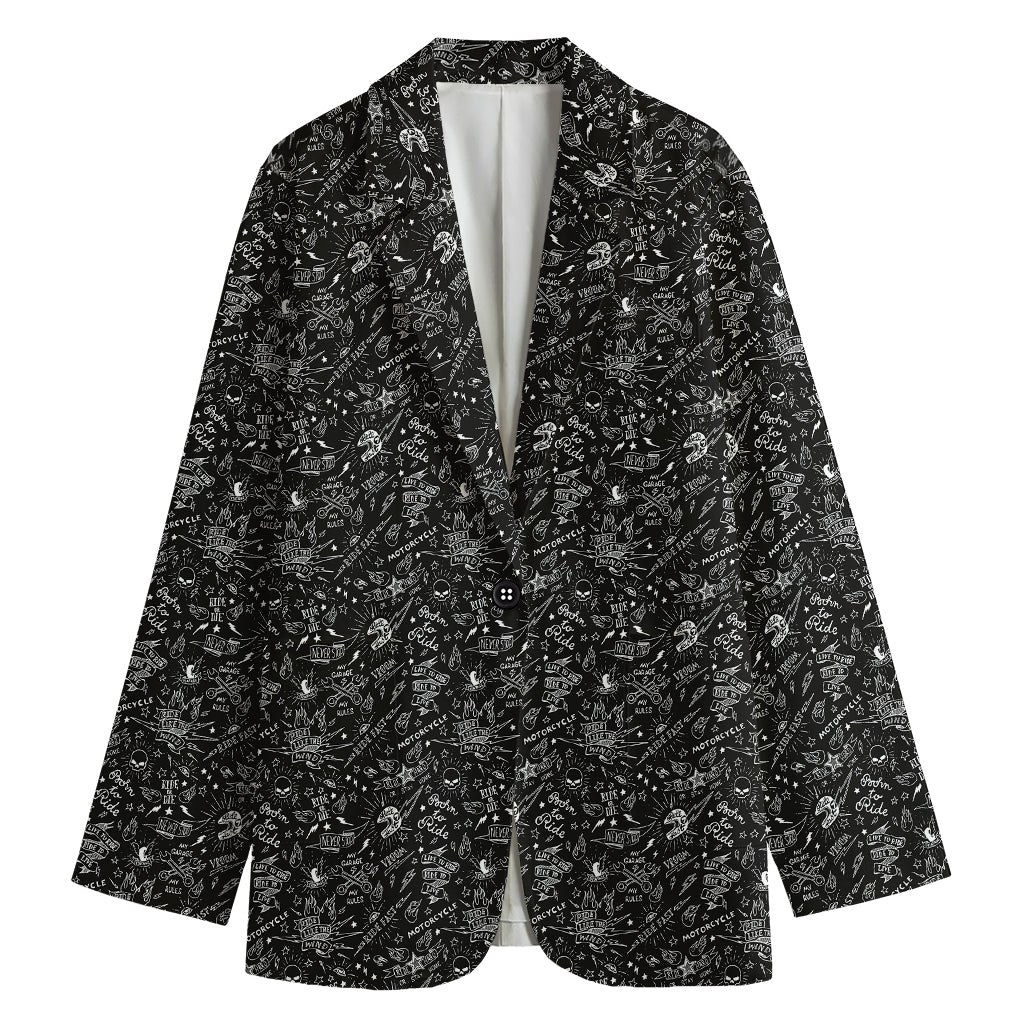 Motorcycle Words Pattern Print Women's Blazer