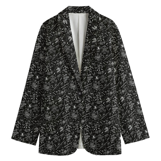 Motorcycle Words Pattern Print Women's Blazer