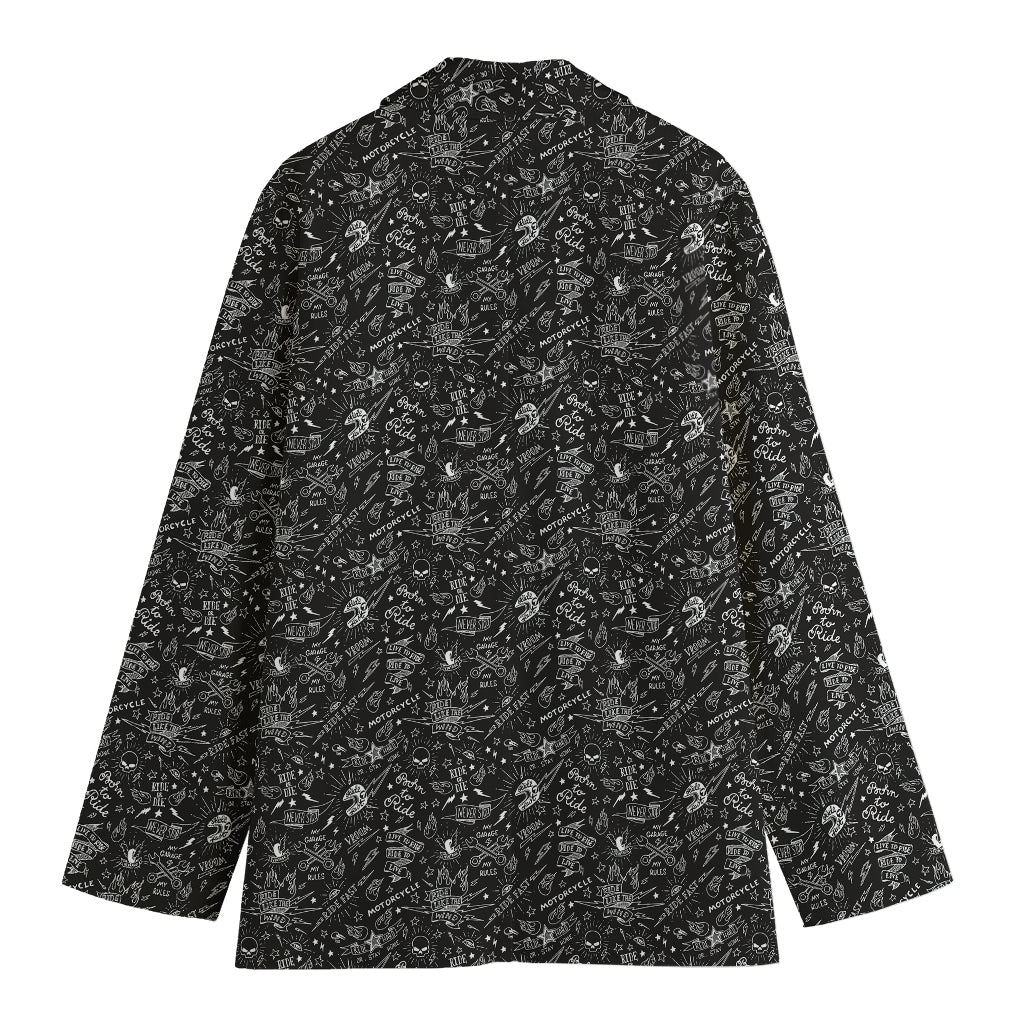 Motorcycle Words Pattern Print Women's Cotton Blazer