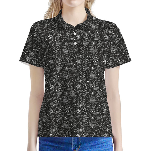 Motorcycle Words Pattern Print Women's Polo Shirt