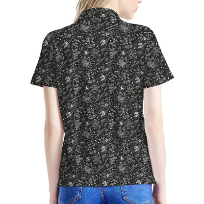 Motorcycle Words Pattern Print Women's Polo Shirt