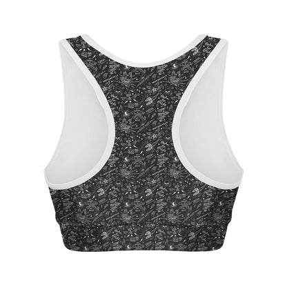 Motorcycle Words Pattern Print Women's Sports Bra