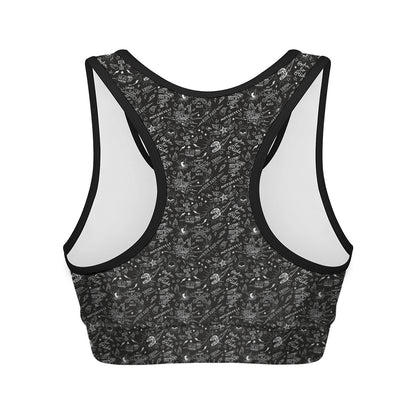 Motorcycle Words Pattern Print Women's Sports Bra