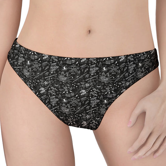 Motorcycle Words Pattern Print Women's Thong