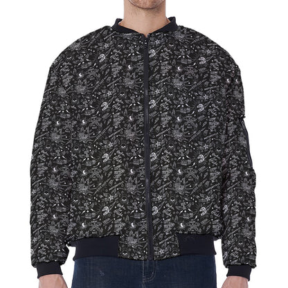 Motorcycle Words Pattern Print Zip Sleeve Bomber Jacket