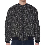 Motorcycle Words Pattern Print Zip Sleeve Bomber Jacket