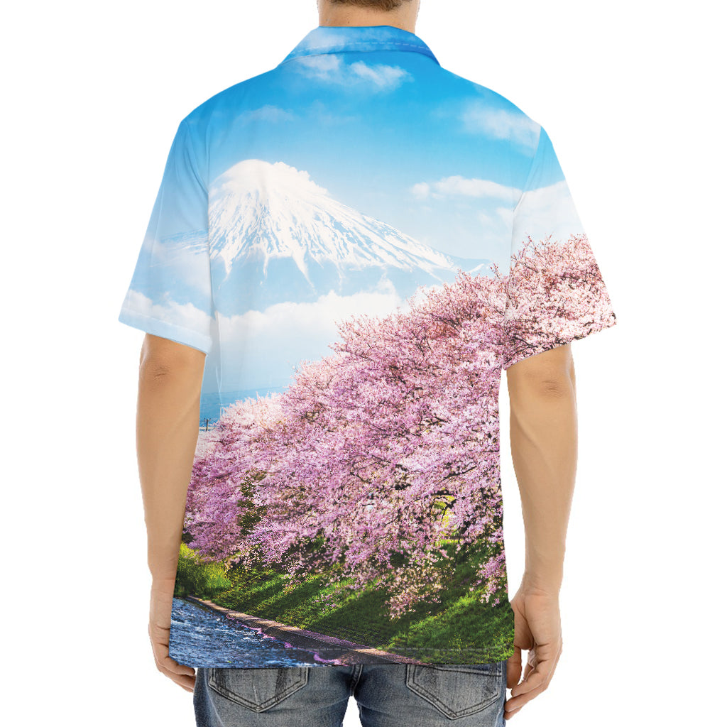 Mount Fuji And Cherry Blossom Print Aloha Shirt